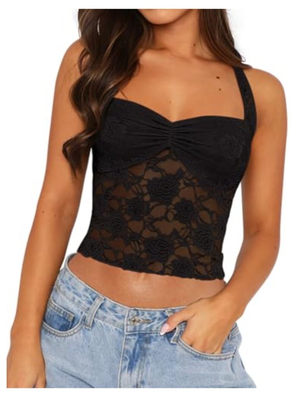 Halter Lace Crop Top for Women Y2K Going Out Tank Backless Ruched Sequin Detail